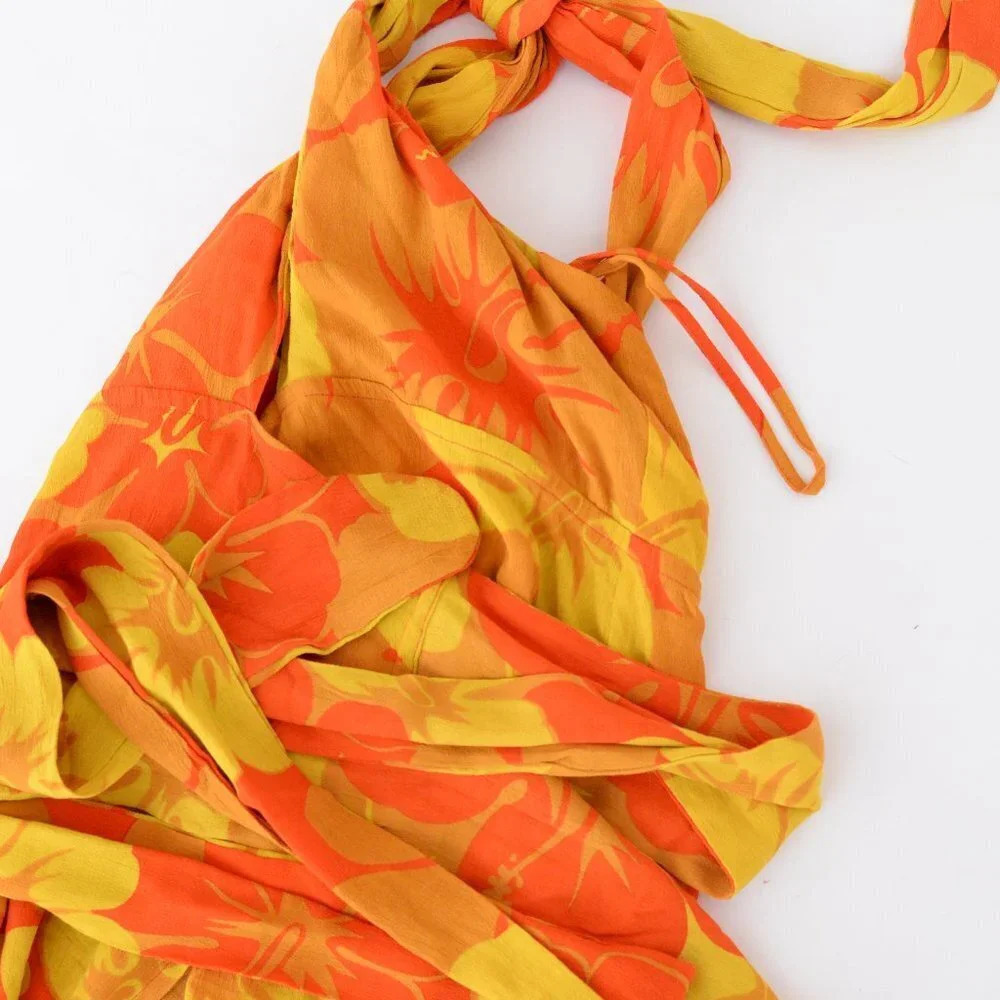 Faithfull The Brand Odette Mini Dress Surfs Up Orange & Yellow Floral Print S - Picture 5 of 9